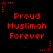 Red pixelated text "Proud Muslimah Forever" repeated across a black background with red star and dot patterns.