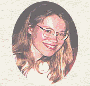 A woman with long light brown hair and glasses appears in multiple oval crop variations, each showing different color treatments or stylized effects.