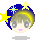 Pixelated character with blue hair and yellow stars, showing two distinct facial expressions in a