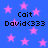Blue background with pink stars and repeated text 'Cait David<333' in black pixelated font.