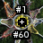 Animated icon with two identical star-shaped figures featuring yellow centers and multicolored arms, each with a black plus sign, and text labels #1 and #60 on a dark green background.