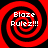 Four identical red and black spiral patterns with white text reading "Blaze Rulez!!!" arranged in a on a solid black background