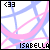 Pixelated icon with pink and light blue curved lines on white background, black text 'ISABELLA' at bottom, '<33' in top left corner.