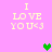 Pixelated pink background with yellow text "I LOVE YOU<3" and green heart symbols in different positions across frames.
