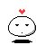 A 4x3 contact sheet of pixel art frames showing a white round character with blue eyes and black mouth, displaying various expressions including neutral, sad, crying, and heart symbols above its head.