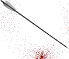 Red heart-shaped icon with diagonal arrow piercing it, transitioning from pixelated white particles to solid red