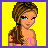 A 4-frame pixel art contact sheet showing a cartoon woman in various poses wearing a pink bikini top with blue accents and white shorts, against a yellow background.