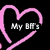 Five pink neon heart outlines on black background with white text labels: My BFFs, Taylor, Jessica, Briana, Abbey.
