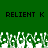 Green background with black text 'RELIENT K' repeated twice, white and green pixelated shapes resembling grass or foliage at the bottom.