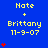 Blue background with yellow text 'Hate + Brittany 11-9-07' and red heart symbols in varying quantities across three