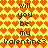 Yellow background with repeating orange heart pattern and black text reading "will you be my Valentine?" in pixelated font.