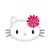 Pixelated white cat head with pink flower on left side, alternating between open and closed eyes