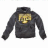 Static image showing a gray hoodie with yellow text on chest, next to maroon rectangle and red text reading 'A&F PROUD HATER OF A&F' against black background.