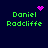Pixelated green text 'Daniel Radcliffe' on dark blue background with pink pixel art symbols above and around the text.