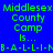 Blue background with green text reading "Middlesex County Camp Is... B-A-L-L-I-N-G" repeated in a pattern, some sections highlighted yellow