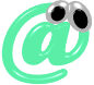 Two green @ symbols with one wearing silver sunglasses and the other holding a black pen, both on white background.