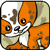 Pixelated static icon of a cartoon animal with orange and white coloring, partially obscured by brown mud-like patches on its face and body against a light beige background.