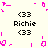 Pixelated icon with pink decorative elements and repeated text 'Richie' in black, framed by '<33' symbols on a light background.