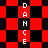 Red and black checkered pattern with vertical white text reading "DANCE" on three , transitioning from to diamond layout