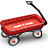 A red wagon with black handles and silver wheels featuring small orange accents, rendered in pixelated style on white background.