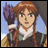 Pixelated anime-style character with braided red hair holding purple flowers, next to "Anime IM" and "COM" text on black background.