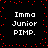 Black background with red pixel dots forming a border, white text reading "Imma Junior PIMP." in four identical quadrants.