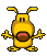 Yellow cartoon dog with brown nose and black eyes in multiple poses on gray background.