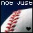 A baseball-themed animated icon with changing text and heart symbols over a close-up of a baseball's red stitching on white leather against dark blue background.