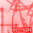 Red and white pixelated pattern with repeated 'ALLISON' text in red rectangles, featuring a gray square replacing one section.