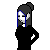 Pixel art contact sheet showing two frames of a gothic-style character with blue-streaked hair and the word 'Alone' in 3D text, displayed on a white background.