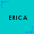 Cyan background with repeating black text 'ERICA' and blue star-shaped pixel art elements arranged in a pattern