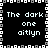 A black background with white pixelated text reading "The dark one aitlyn" arranged in four quadrants, bordered by alternating light and dark square patterns.