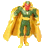 Pixelated figure in green and gold attire with red chest emblem, standing against gray background.
