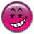 Four pink circular emoji icons arranged in a 2x2 grid showing variations of smiling faces with different eyebrow shapes and mouth expressions.