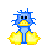 Pixelated blue duck with yellow beak and feet, standing against white background; text "Ducks Rock My Sox" appears to the right.
