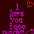 Pixelated text reads "I love you 5000 much" in pink with a red heart above, on dark background.