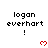 Pixelated text 'logan everhart !' appears in three with red heart symbols below each on a white background