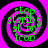 Four identical spiral patterns with green text on a purple background, each showing a different frame of a looping animation.