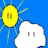 Animated sequence of four showing a yellow sun and white cloud with changing facial expressions against blue sky background
