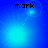 Four blue-toned display the word 'mark' with a glowing light effect that shifts position across frames