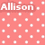 A static image with a pink polka-dot background displays three names in white text: "Allison" top-left, "Victoria" top-right, and "Barnes" bottom-left.