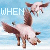 Pixelated pig with wings flying over water, text 'WHEN PIGS FLY' in light blue letters across four