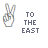 identical peace sign hand icons with 'TO THE EAST' text, each paired with a single-letter code below the text