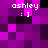 Pixelated purple and black with repeated 'ashley :]' text in white, showing subtle color variations across four views