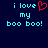Pixelated text on dark blue background with cyan letters and red heart symbol, showing two identical phrases side-by-side.