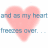 A pixelated heart-shaped icon with overlaid text in blue and gray, showing a repeated phrase across two states.