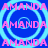 A static digital image with repeated pink text "AMANDA" over blue background and light blue concentric circles.