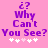 Pixelated purple text on pink background reads ¿? Why Can't You See? with white and light pink stars below.