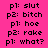 Pixelated text on bright pink background with black lettering showing repeated phrases like 'p1: slut', 'p2: bitch', and other terms in a