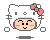Pixelated character with white helmet, pink bow, and rosy cheeks in two side-by-side frames showing slight facial expression differences.